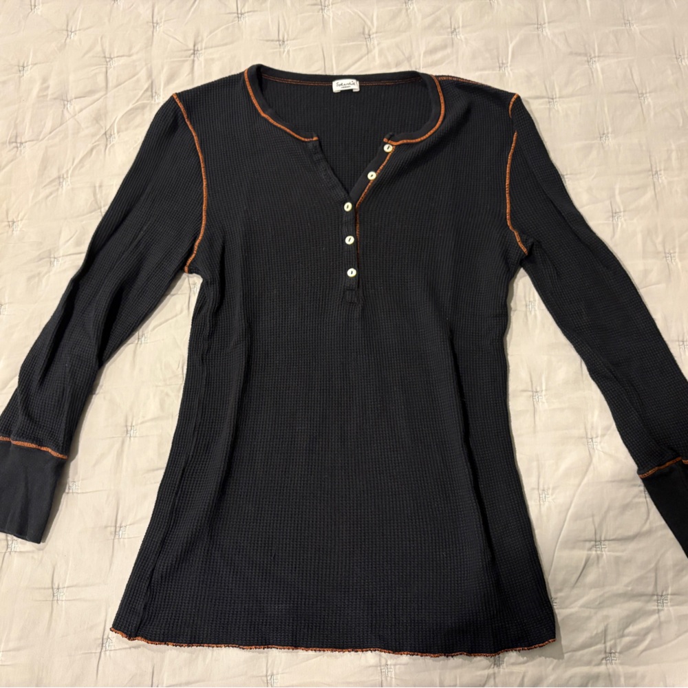 Splendid Charcoal Henley with Tangerine Stitching